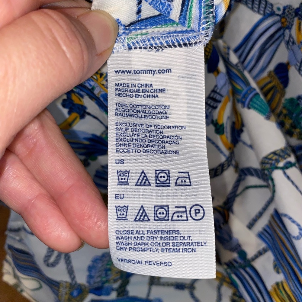 Tommy Hilfiger Blue & Gold Tassel Pattern Button Long Sleeve Up Shirt Old Money - Picture 10 of 12